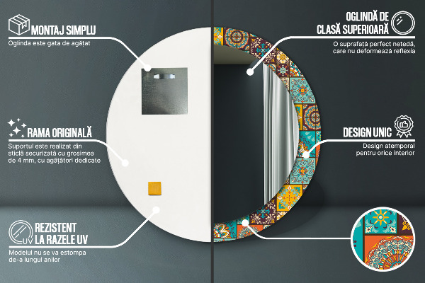 Espejo redondo marco con estampado decorativo Patrón árabe