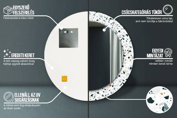 Espejo redondo marco con estampado decorativo Piedra natural