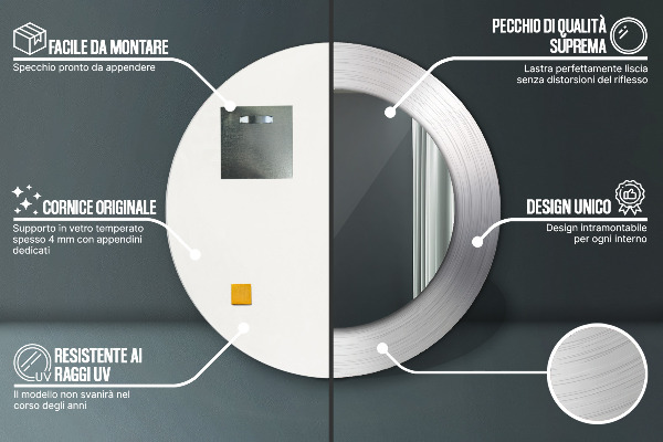 Espejo redondo con decoración Acero brillante