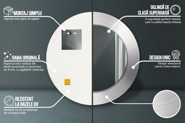 Espejo redondo con decoración Acero brillante