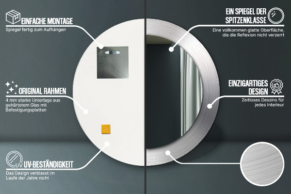 Espejo redondo con decoración Acero brillante