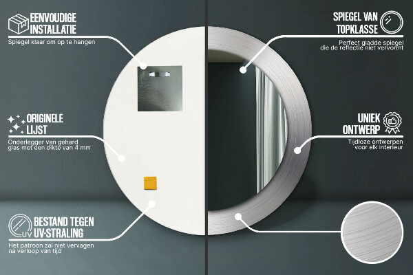 Espejo redondo con decoración Acero brillante