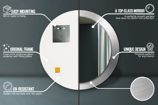 Espejo redondo con decoración Acero brillante