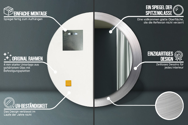 Espejo redondo con decoración Acero brillante