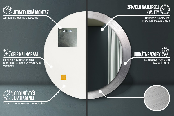 Espejo redondo con decoración Acero brillante