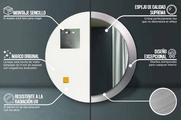 Espejo redondo con decoración Acero brillante