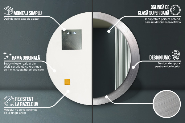 Espejo redondo con decoración Acero brillante