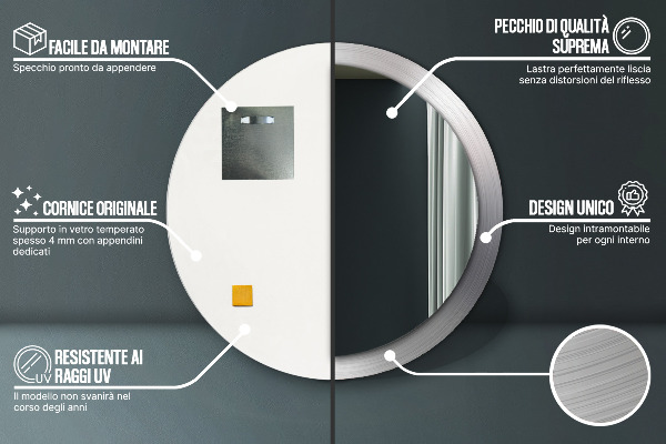 Espejo redondo con decoración Acero brillante