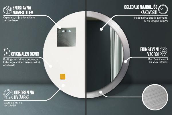 Espejo redondo con decoración Acero brillante