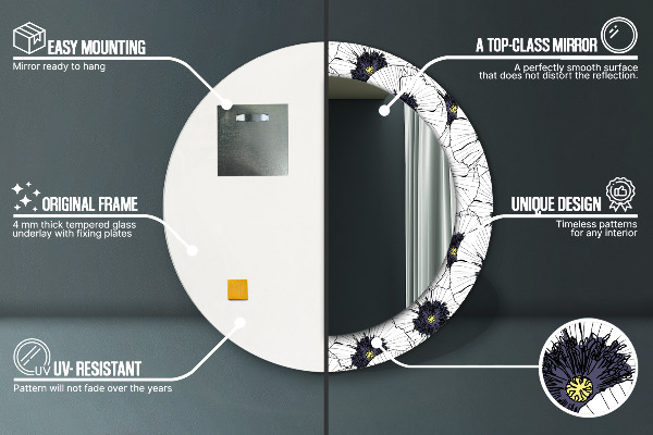 Espejo redondo impreso decorativo redondo Composición de flores lineales