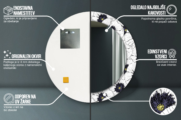 Espejo redondo impreso decorativo redondo Composición de flores lineales