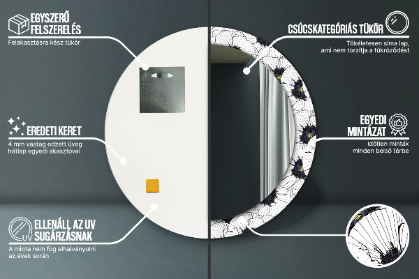 Espejo redondo impreso decorativo redondo Composición de flores lineales