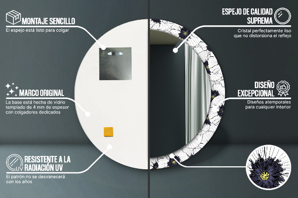 Espejo redondo impreso decorativo redondo Composición de flores lineales