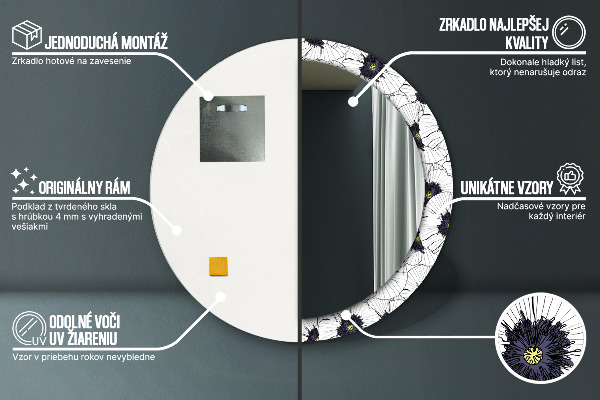 Espejo redondo impreso decorativo redondo Composición de flores lineales