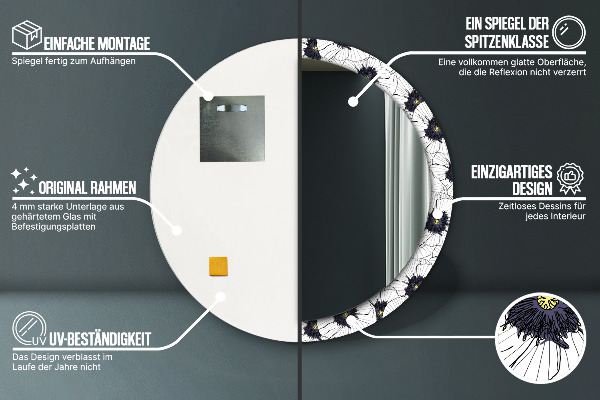 Espejo redondo impreso decorativo redondo Composición de flores lineales