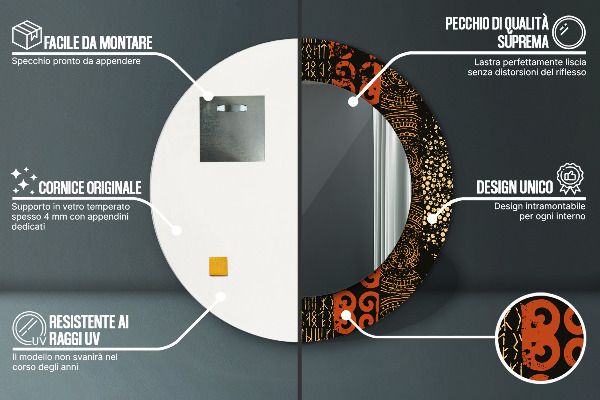 Espejo redondo impreso decorativo redondo Patrón abstracto grunge