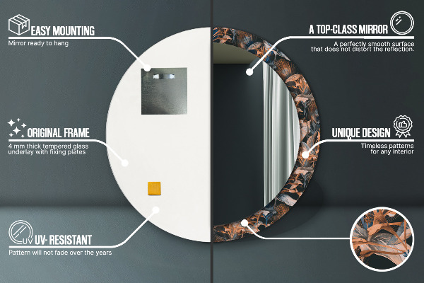 Espejo redondo marco estampado Hojas tropicales oscuras