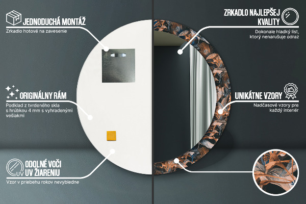 Espejo redondo marco estampado Hojas tropicales oscuras