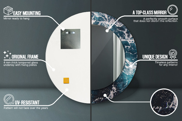 Espejo redondo marco estampado Mar tormentoso