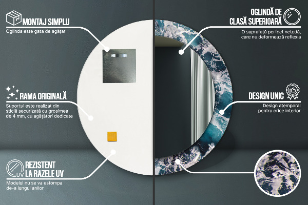 Espejo redondo marco estampado Mar tormentoso