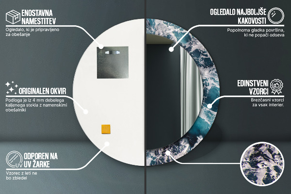 Espejo redondo marco estampado Mar tormentoso