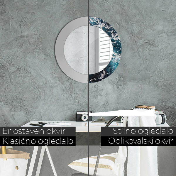 Espejo redondo marco estampado Mar tormentoso