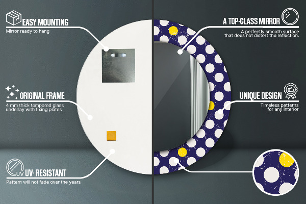 Espejo redondo marco estampado Lunares retros