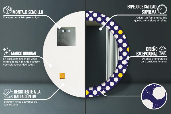 Espejo redondo marco estampado Lunares retros