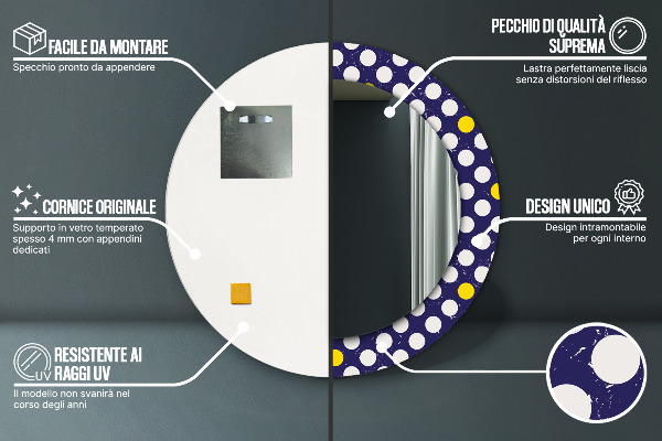 Espejo redondo marco estampado Lunares retros