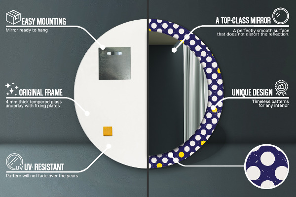 Espejo redondo marco estampado Lunares retros