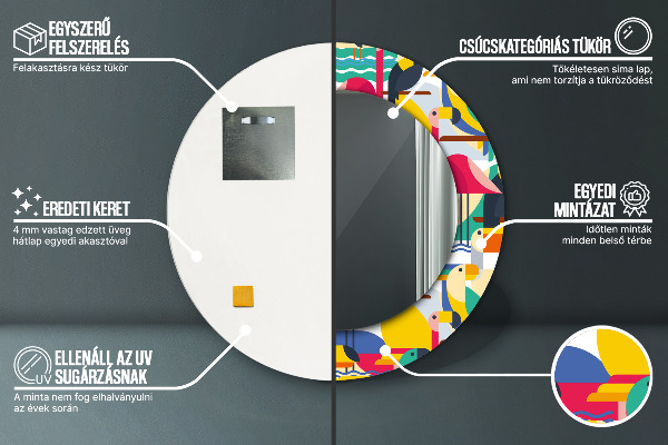 Espejo redondo marco estampado Aves tropicales geométricas