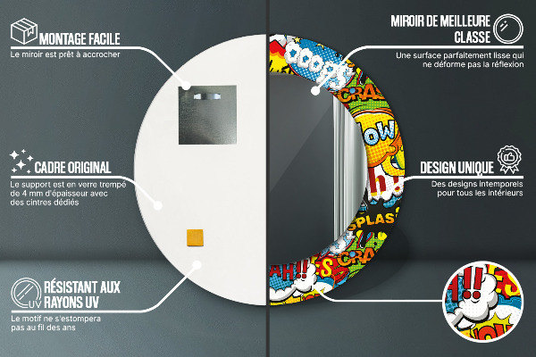 Espejo redondo impreso decorativo redondo Patrón de estilo cómico