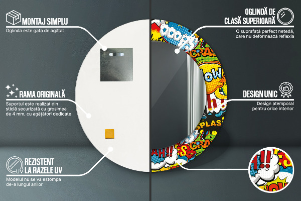 Espejo redondo impreso decorativo redondo Patrón de estilo cómico