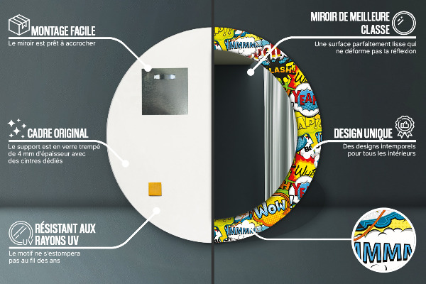 Espejo redondo impreso decorativo redondo Patrón de estilo cómico