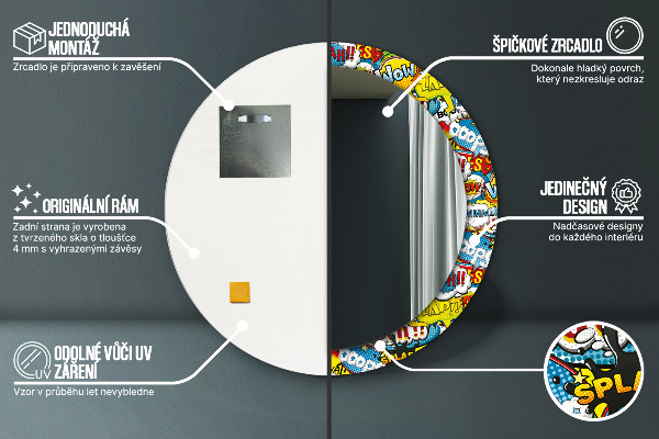 Espejo redondo impreso decorativo redondo Patrón de estilo cómico