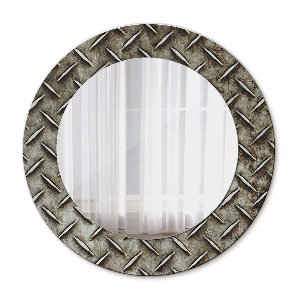 Espejo redondo marco con estampado decorativo Textura de acero