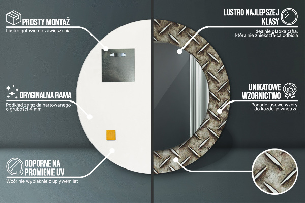 Espejo redondo marco con estampado decorativo Textura de acero