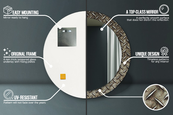 Espejo redondo marco con estampado decorativo Textura de acero