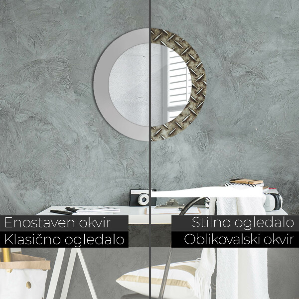 Espejo redondo marco con estampado decorativo Textura de acero