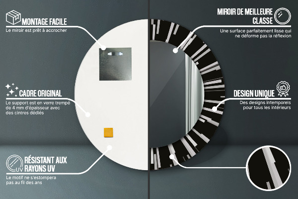 Espejo redondo marco estampado Composición radiante