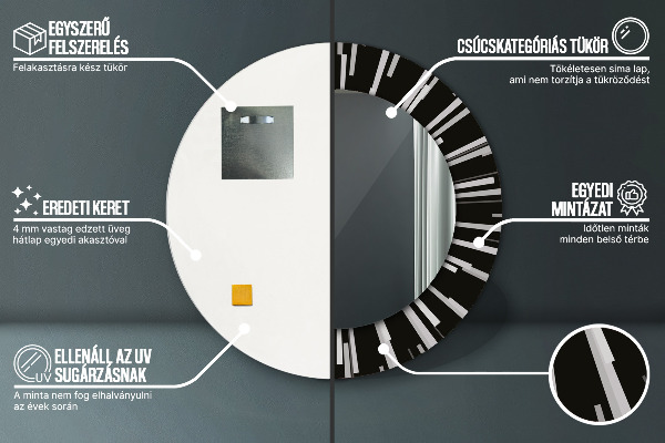 Espejo redondo marco estampado Composición radiante