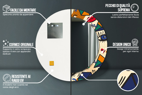 Espejo redondo marco con estampado decorativo Estilo de arte pop