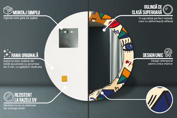 Espejo redondo marco con estampado decorativo Estilo de arte pop