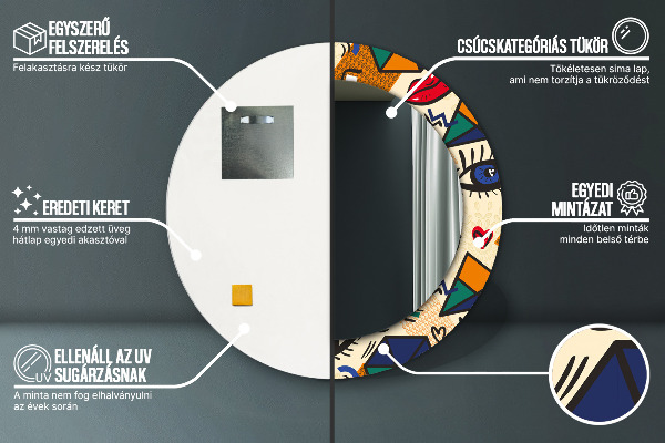 Espejo redondo marco con estampado decorativo Estilo de arte pop