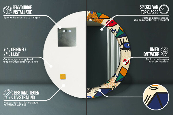 Espejo redondo marco con estampado decorativo Estilo de arte pop