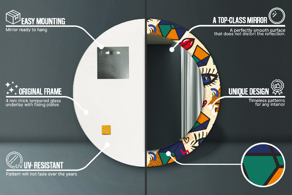 Espejo redondo marco con estampado decorativo Estilo de arte pop