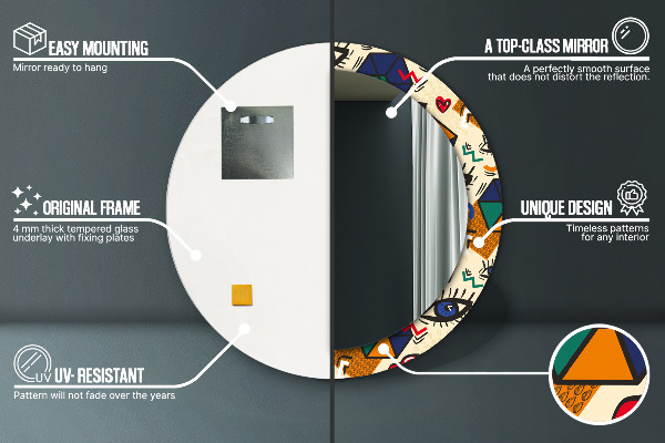 Espejo redondo marco con estampado decorativo Estilo de arte pop