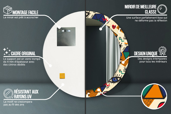 Espejo redondo marco con estampado decorativo Estilo de arte pop