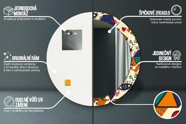 Espejo redondo marco con estampado decorativo Estilo de arte pop