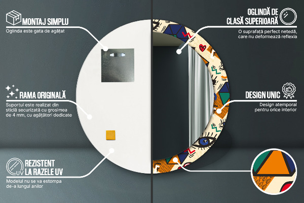 Espejo redondo marco con estampado decorativo Estilo de arte pop